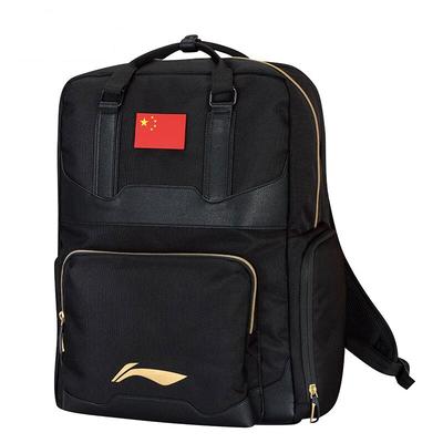 Li Ning Badminton Series Spacious Comfortable Polyester Backpack Unisex Backpack Black Gold ABST035-1