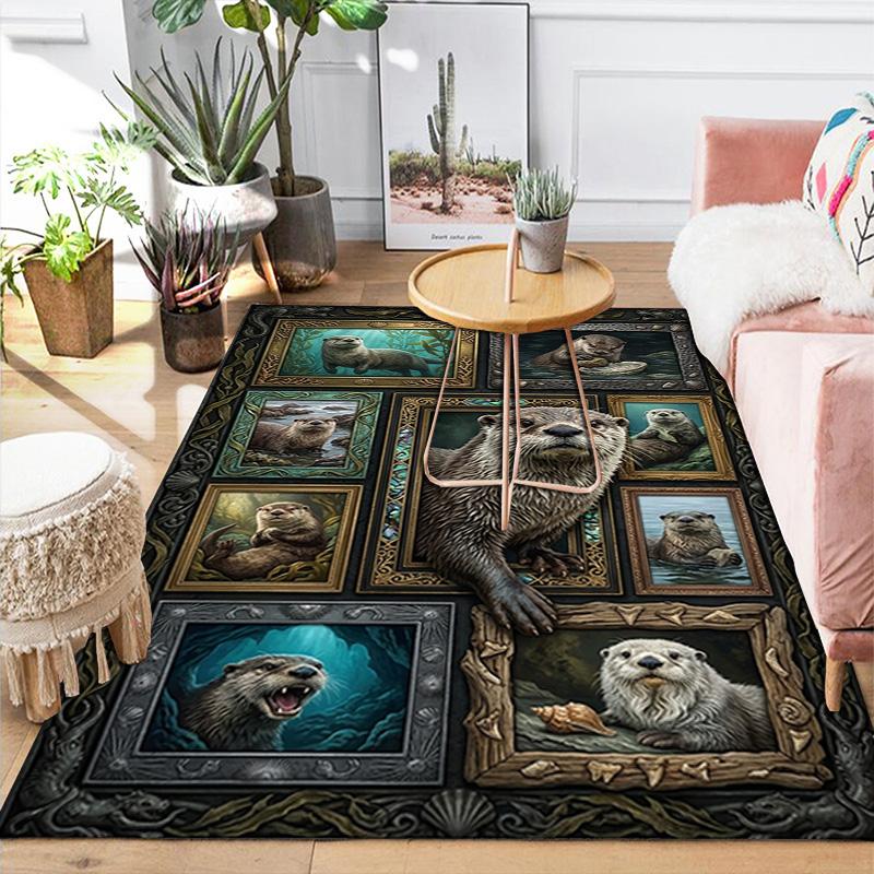 Otter Portrait Compilation Pattern Rug Floor Mat for Living Room or Bedroom Soft and Comfortable Carpet a Gift for Birthday and Holiday.