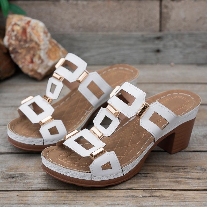 Summer New Plus Size Cutout Slippers  Women s Fashion Soft Sole Block Heel Beach Sandals 36 белый