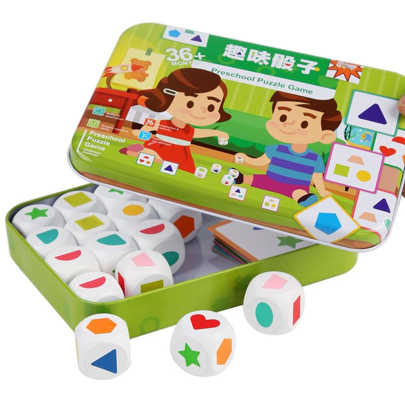 Kind Geometrisches Würfelset Brett Gedächtnisspiele Form Farbe Zuordnung Sortierer Stapelblöcke Montessori Puzzle Sensorisches Jungenspielzeug Geschenk