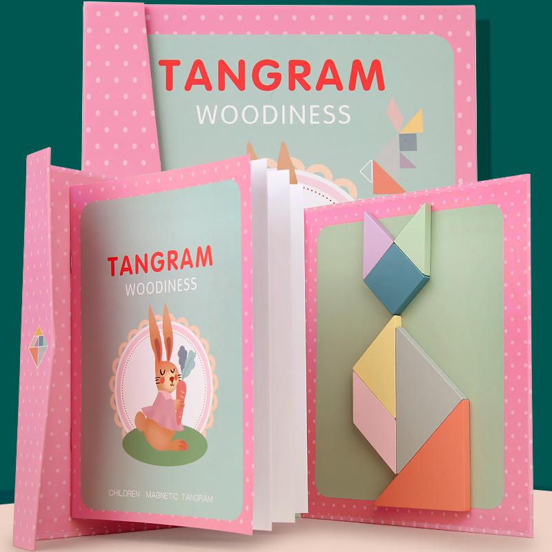 Wooden Colorful Bookcase Magnetic Tangram Teaching Aids Children'S Educational Cognition Creative Puzzles Early Education Toys