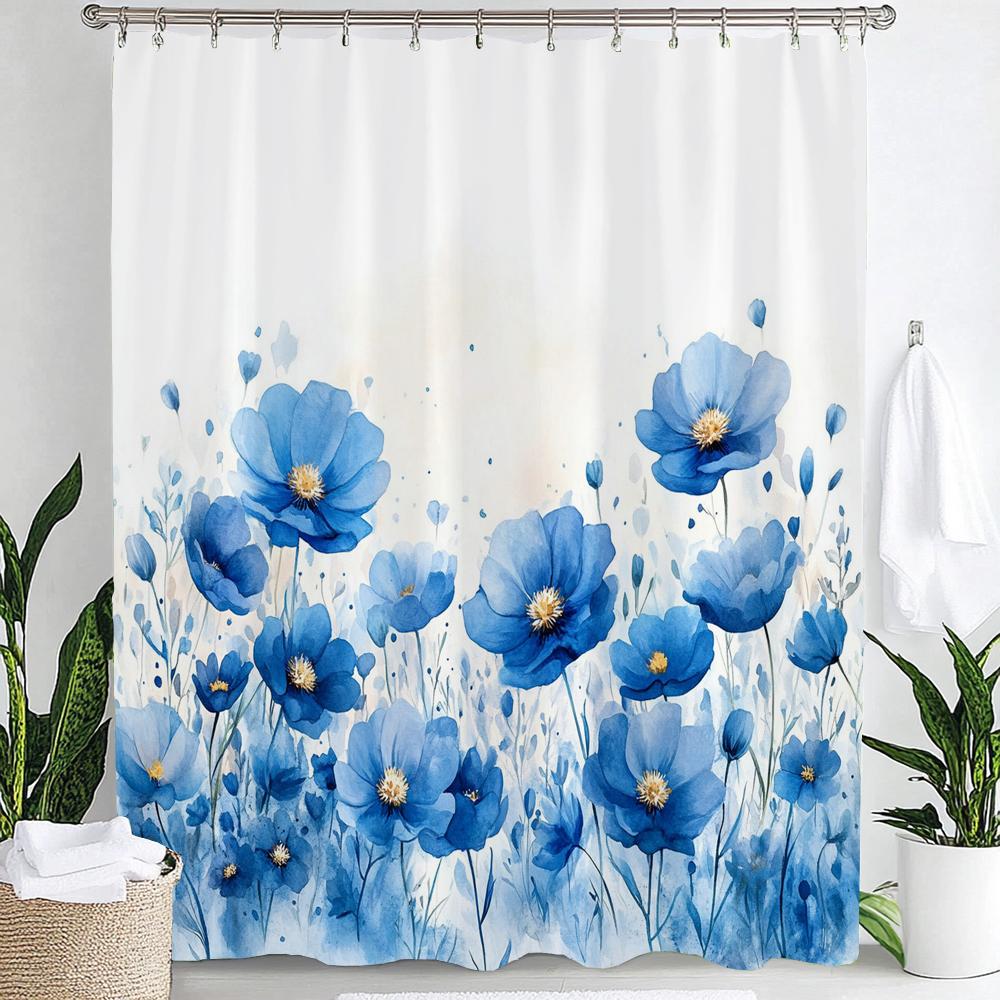 Watercolor Flowers Printed Shower Curtain Bathroom Curtain,Hanging Curtain With 12 Hooks Decoration Machine Washable