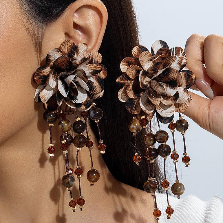 Accessories, autumn and winter fabric leopard print flower earrings, vintage earrings, earrings.
