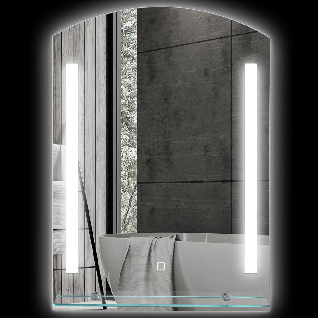 Bathroom Mirror with LED Lighting, Elegant and High-Quality, Glass, Aluminum, Plastic, 50L X 12W X 70H Cm
