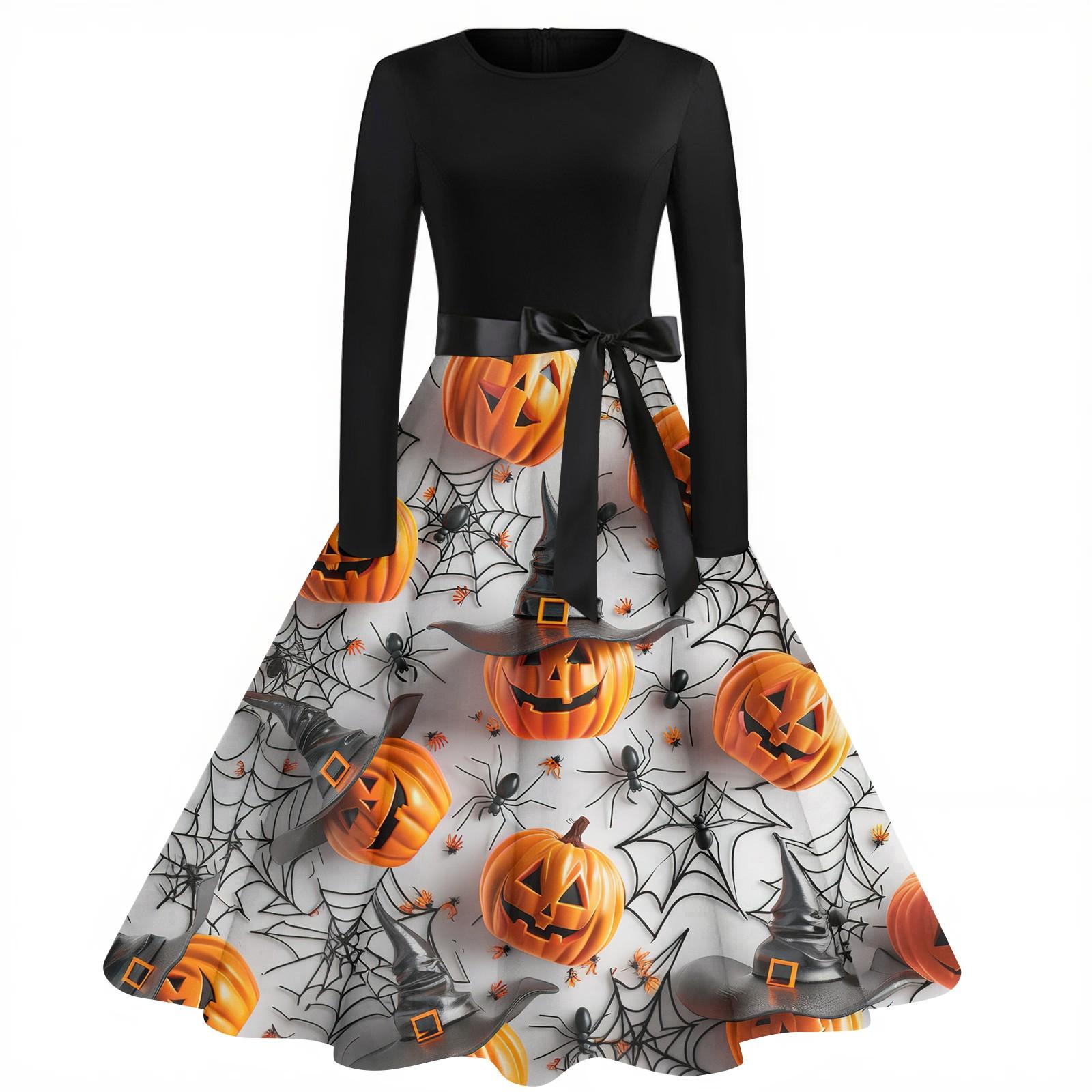 

Women s Fashion Vintage Long Sleeve Round Neck Christmas Printed Party Gown Dress M