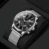 DEYROS Luxury Mens Silver Mesh Belt Stainless Steel Watches Men Business Casual Quartz Watch Simple Male Clock Reloj Hombre