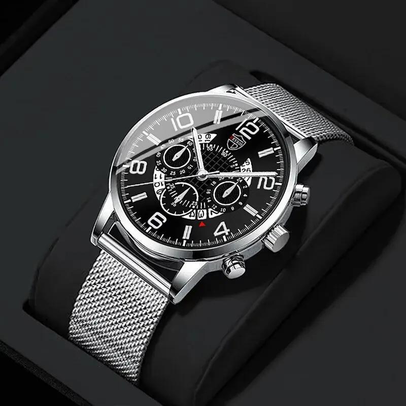 DEYROS Luxury Mens Silver Mesh Belt Stainless Steel Watches Men Business Casual Quartz Watch Simple Male Clock Reloj Hombre