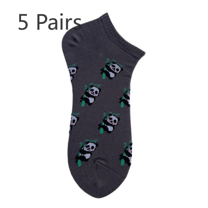 

5 пар коротких носков с рисунком панды, забавные мужские и женские уличные хип-хоп креативные хлопковые носки для пар 5 pairs серый