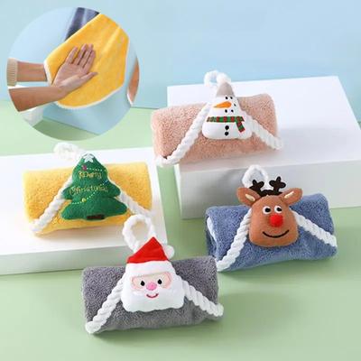 1pc Christmas Style Hand Towel Bathroom Dishcloths Cartoon Snowman Santa Claus Xmas Tree Velvet Towel Hanging Quick-drying Towel