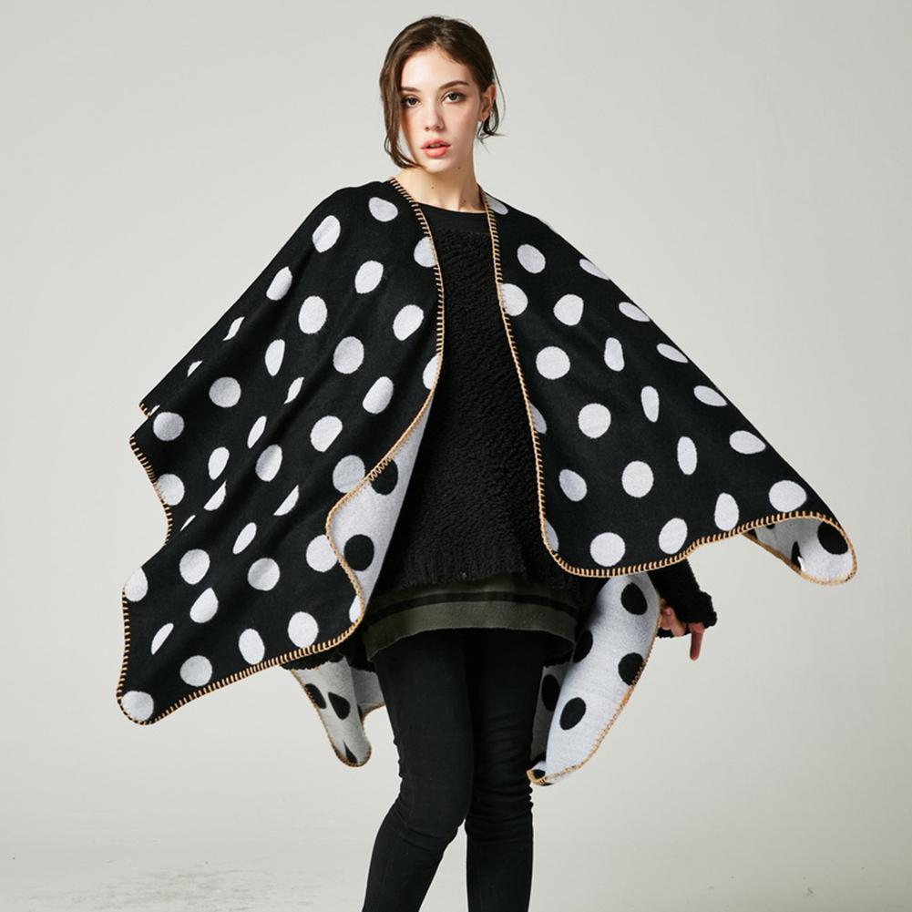 Female Lengthened Thick Furcal Round Dot Cloak Fashionable Tippet Shawl for Winter Autumn Christmas Gift