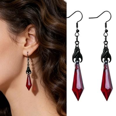 Gothic Alternative Black Bat Earrings Vintage Red Crystal Teardrop Dangle Earrings Punk Jewelry Halloween Lover Gift