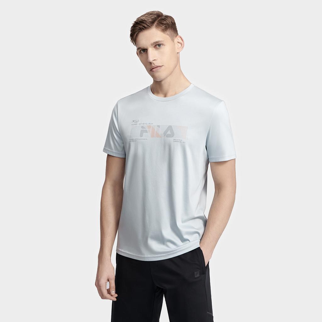 FILA Logo Fashion Casual Simple Knitted Round Neck Short Sleeve T-Shirt Men T-Shirt Light-Sky-Blue F11M327103FLB