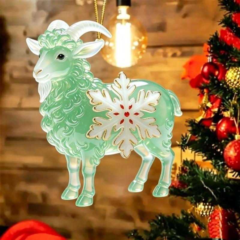 2D Flat Acrylic Goat Hanging Ornament With Snowflake Colorful Goat Car Ornament Gold Hanging Cord Goat Pendant Holiday Decor
