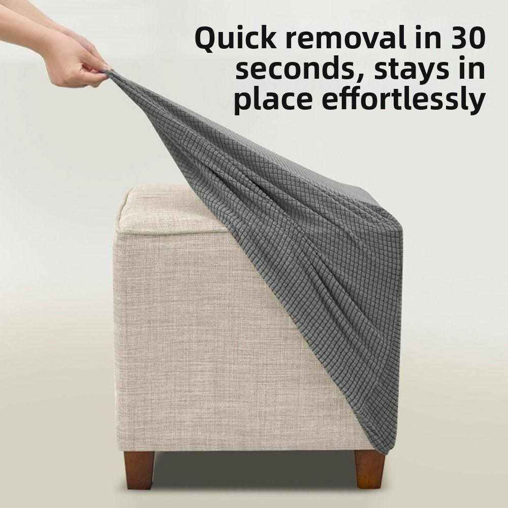 Durable Solid Color Jacquard Ottoman Cover Velvet Elastic Square Stool Cover T-Shape Soft Footrest Slipcover Living Room