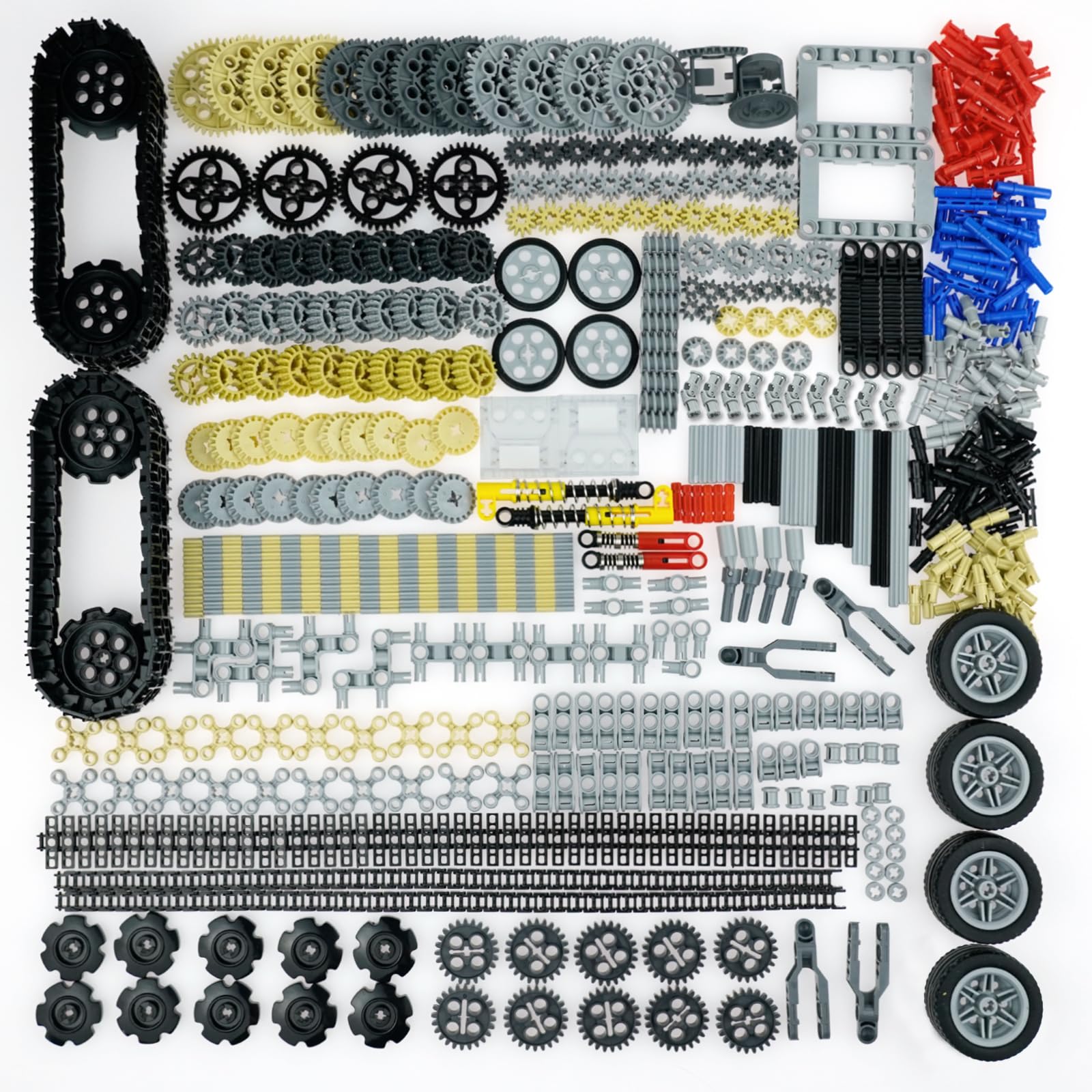 

778-Piece Technical Parts Set - Gears, Axles, Tires, Connectors, Steering Components, Motors, Dampers - Compatible with MOC Building Blocks, Vehicle