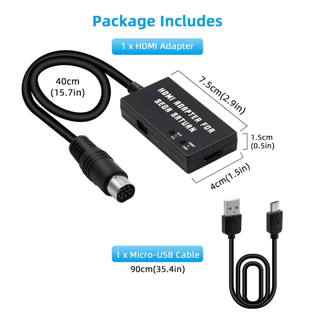 Mcbazel Sega Saturn HDTV To HDMI Converter with Aspect Ratio Converts from To Compatible with Sega Saturn Black Built-in Switch, 43 169, -