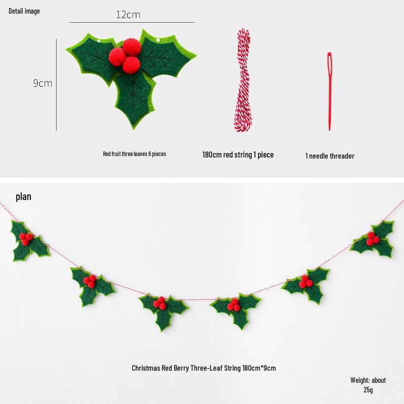 NUCHI Christmas Red Berry and Green Leaf Pull-Flag Banner and Small Pendant Tree Decorations.