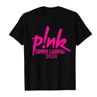 Women's 2024 Spring and Summer New Pink Tour Pattern Print Short Sleeve T-shirt Tops