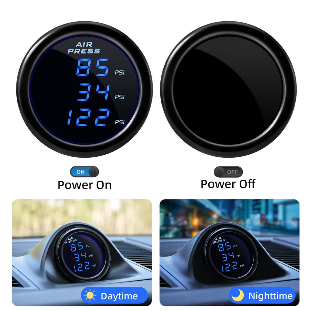 Digital Air Pressure Gauge Air Suspension Dual/Triple Display Air Pressure Guage with 2pcs/3pcs 1/8NPT Sensors Blue Backlight