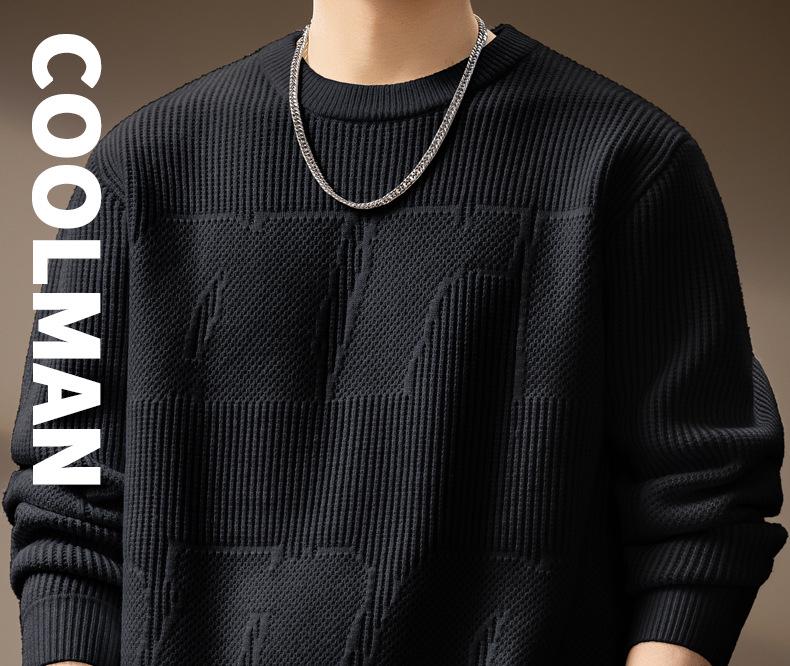Men's Plus Size Retro Textured Sweater - Thickened Round Neck Pullover for Autumn/Winter