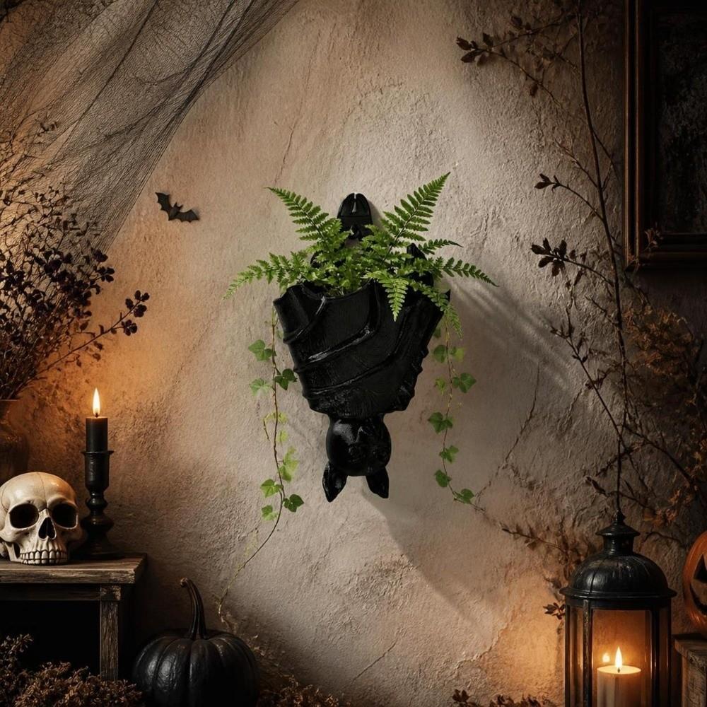 Halloween Bat Shaped Flower Pot Gothic Style Bat Wing Flowerpot Halloween Decoration