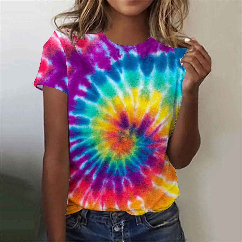 Summer Round Neck 3D Print Top Fashionable Casual Colorful Short Sleeved Women's T-shirts