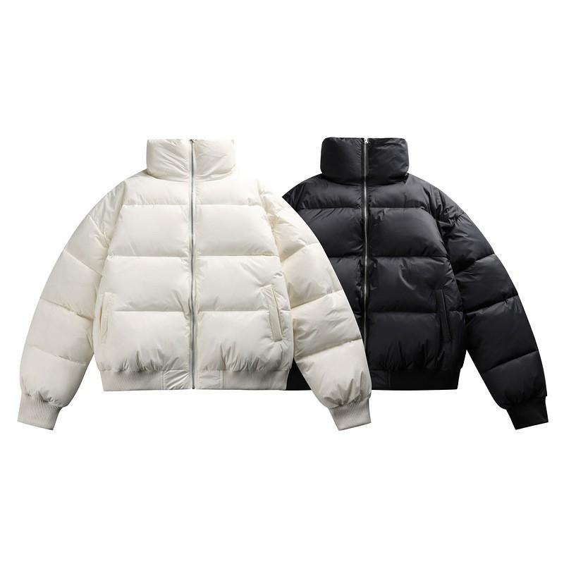 Unisex Oversized Stand Collar Puffer Jacket Winter Warm Cotton Coat Streetwear Loose Fit Solid Color Casual Outerwear