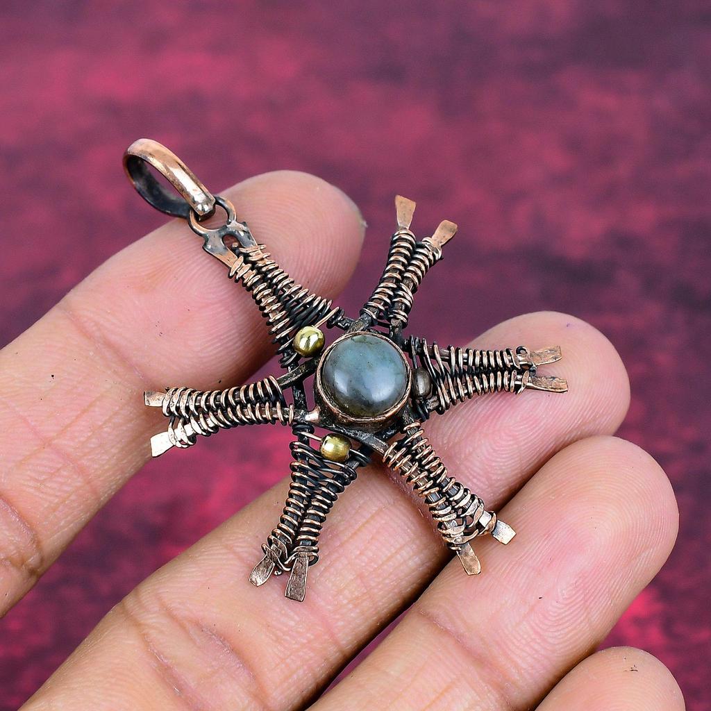 Labradorite Gemstone Pendant Copper Wire Wrapped Jewelry Handmade Star Pendant