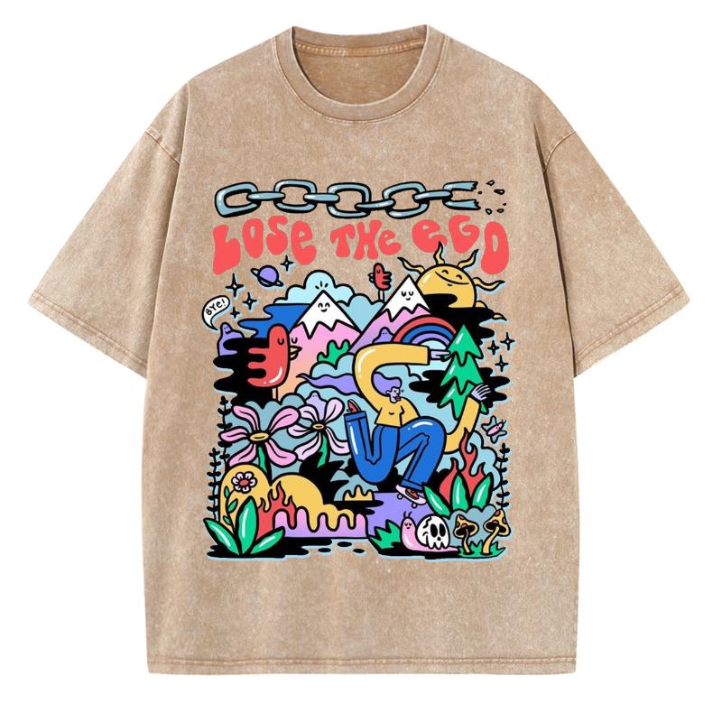 Cartoon Printed Couple T-shirt Street Casual Style Imitation Denim Loose Fabric Summer Female Round Neck Short