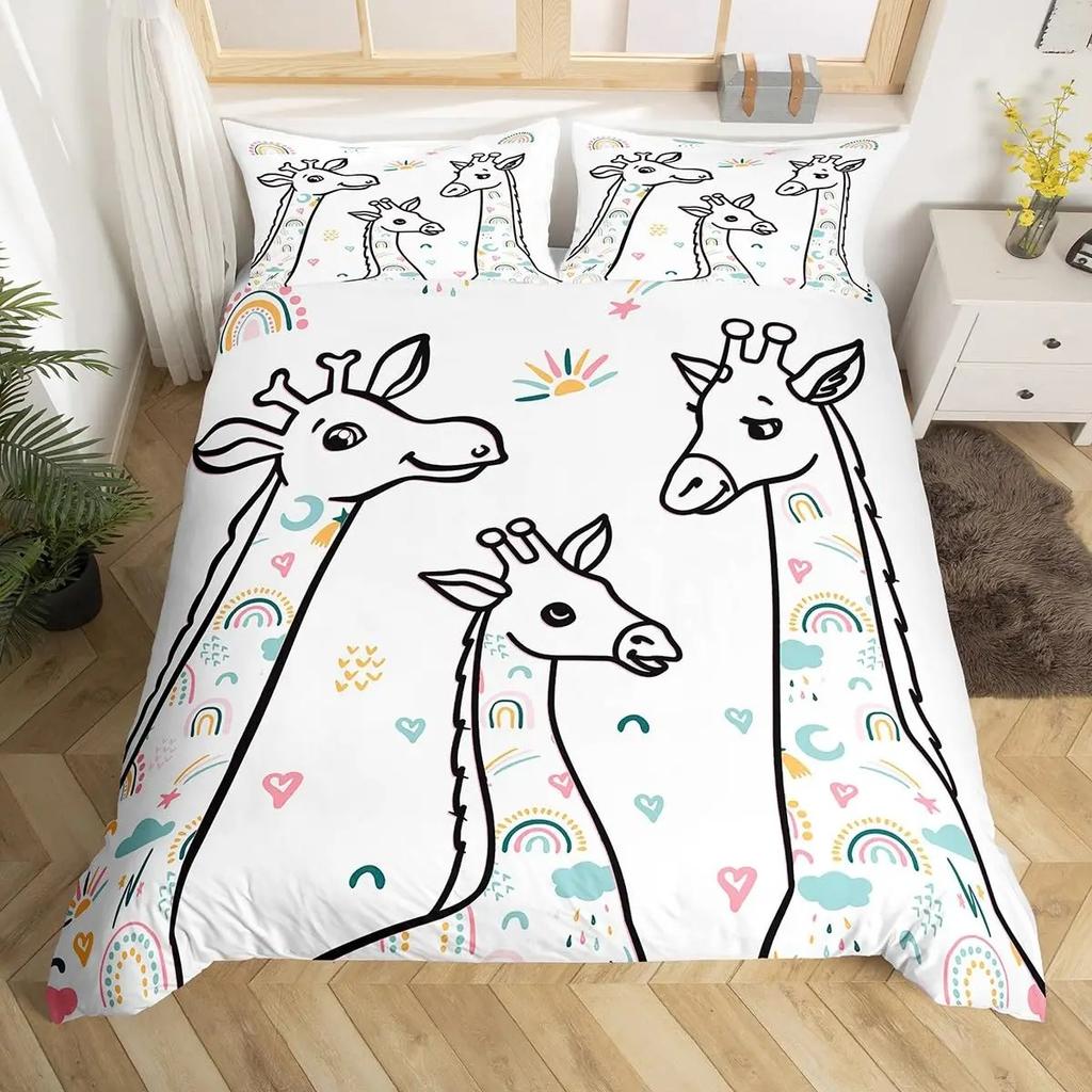 Cute Animals Duvet Cover Bear Hedgehog Bedding Set for Kids Boys Girls Pumpkin Mushroom Leaf Comforter Cover Autumn Quilt Cover