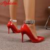 Aphixta Silvery Crystals 10cm Stiletto Heels Pumps 2cm All Crystals Strap Belt Buckle Pointed Toe Decor Big Size Available 48-53