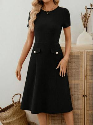 Women's Summer Solid Color Slim Fit Dress with Round Neck