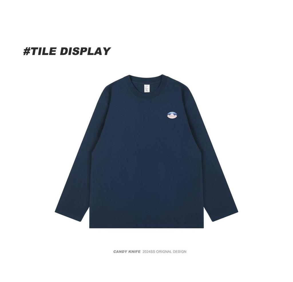 Unisex Retro Hong Kong Style Minimalist Logo Long Sleeve Cotton T-Shirt