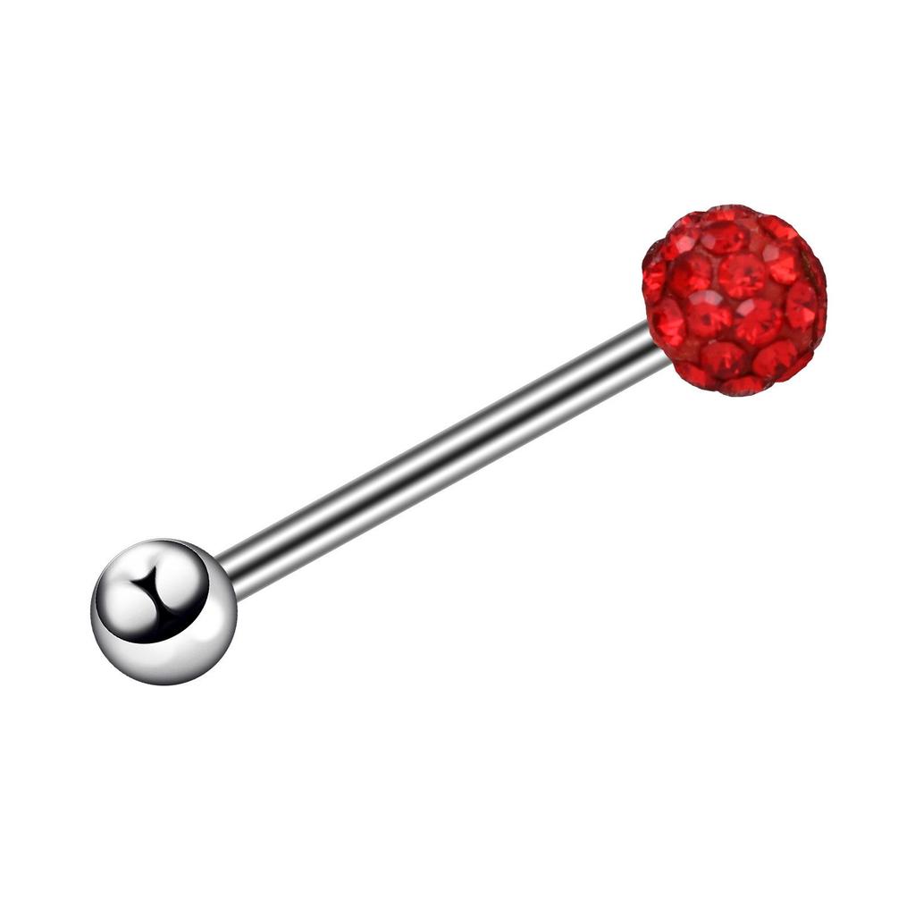New Stainless Steel Tongue Barbell with Colored Diamond Ball Jewelry