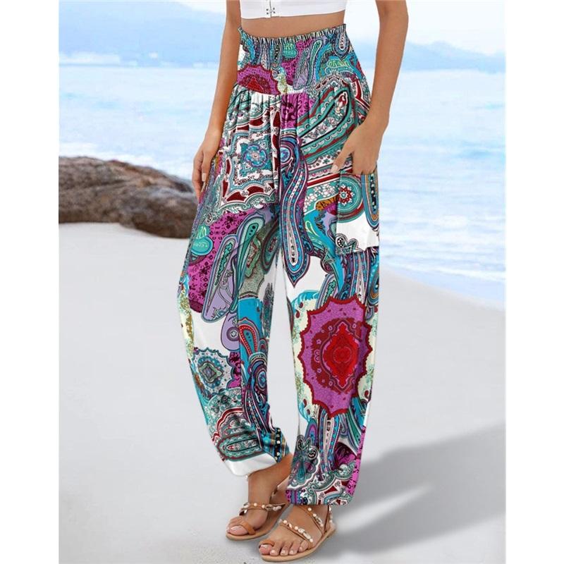 Women's Trousers Loose High Waist Printed Casual Trousers Women