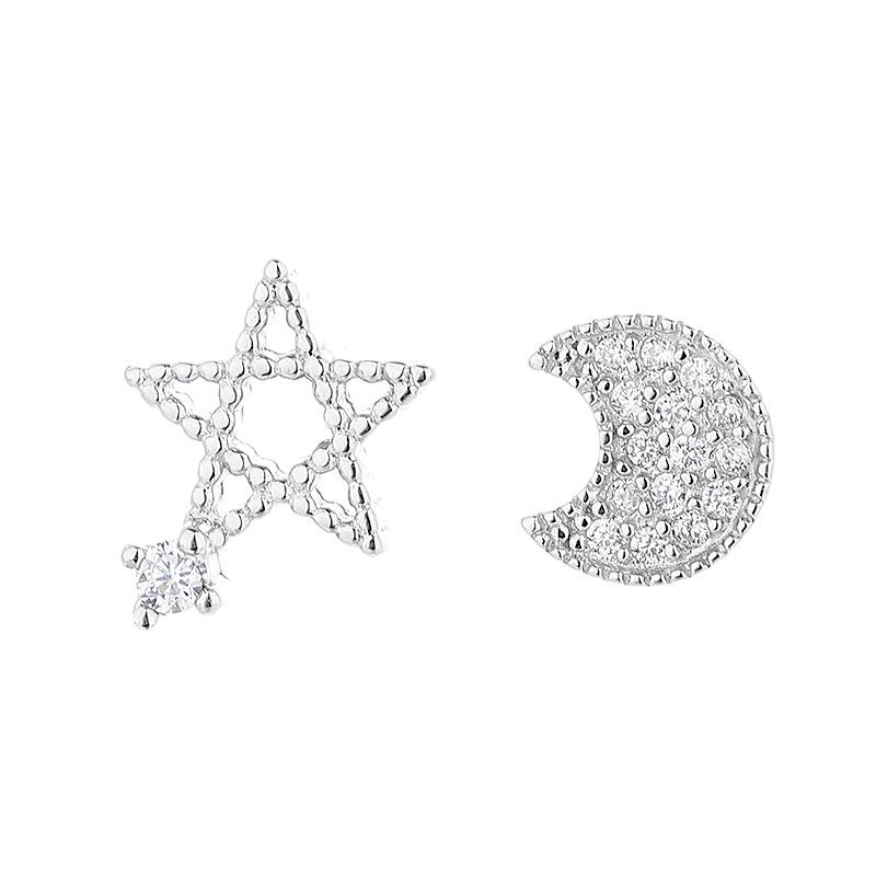 Star Moon Earrings Women'S 2026 Simple Fashion Zircon Asymmetrical Star Moon Earrings Earrings