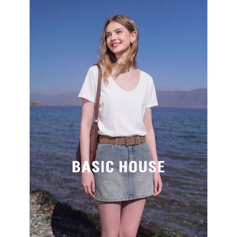 Basic House Women s Lyocell Tencel V-Neck Short Sleeve T-Shirt M