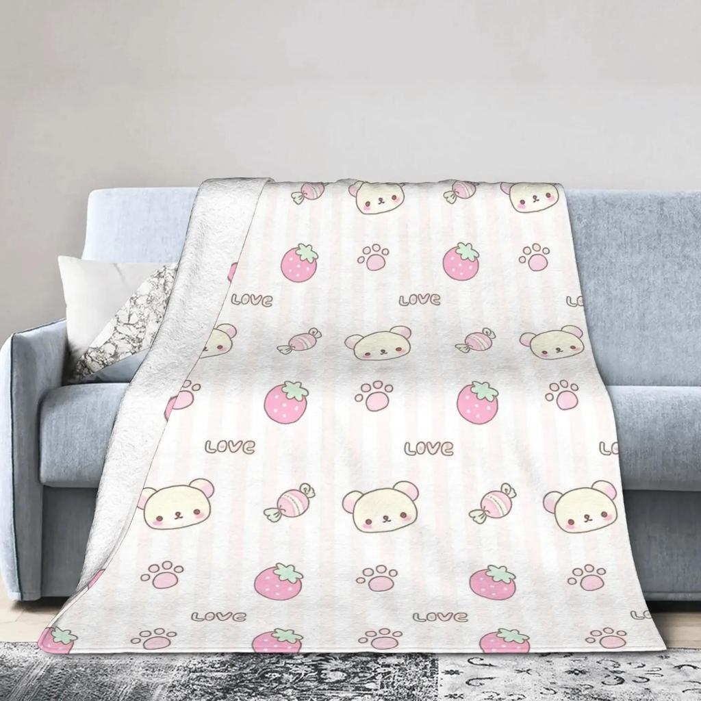 Rilakkuma Leichte Überwurfdecke Weiche Cartoon Flanell Atmungsaktives Design für Zuhause und Outdoor
