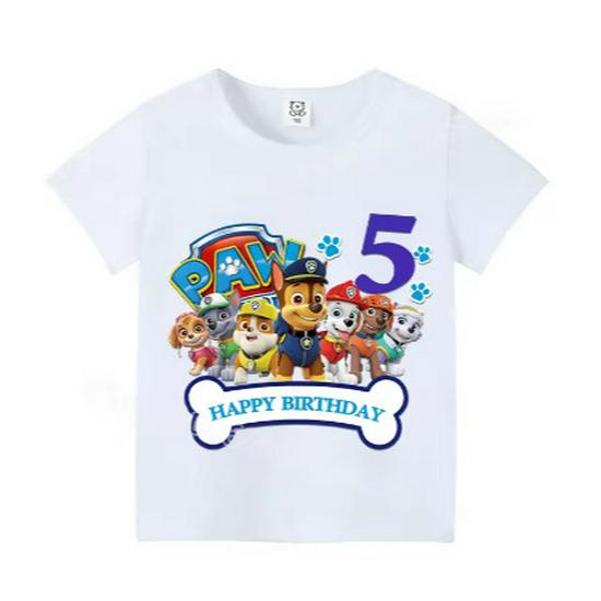 Children's Cartoon Paw Patrol Cotton T-shirt, Numbers 1-9, Short Sleeve, European and American Style