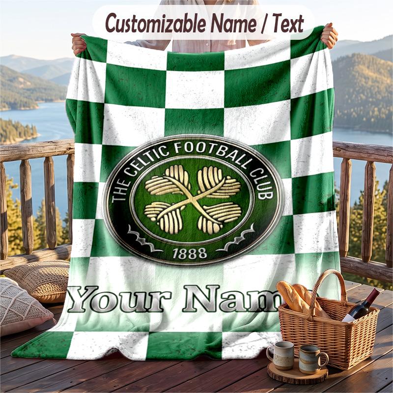 Flannel Blanket Celtic FC Print Custom Name Text Soft Throw for Sofa Bed