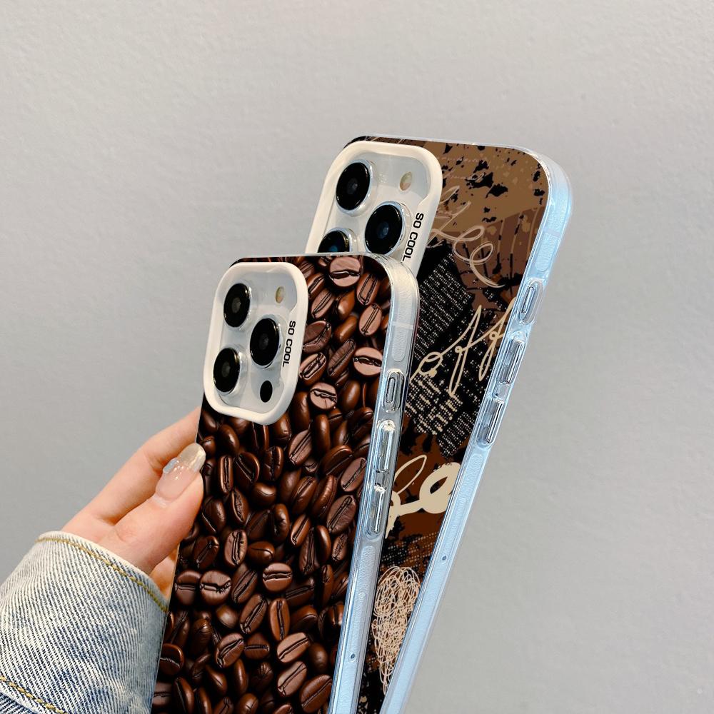 Coffee Beans White Translucent Mobile Phone Case for iPhone 17 16 15 14 13 12 11 X XR XS Air Pro Max Plus Colorful Cover