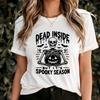 Dead Inside But Its Spooky Season Skeleton Holding Pumpkin Bats T-Shirt Halloween Graphic Top Gothic Horror Costume Trendy Autumn Tee