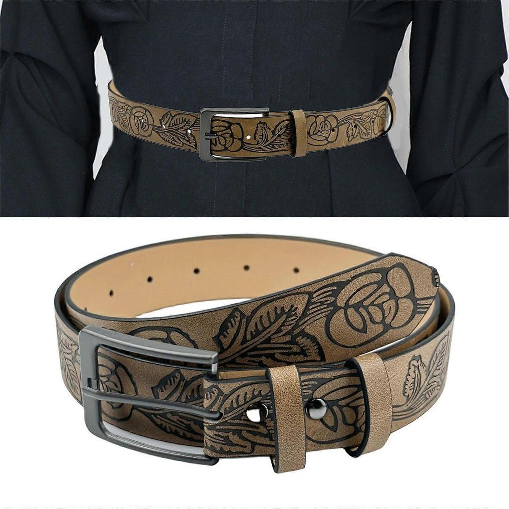 Aesthetic Wide Belt for Women Embossing Pattern Pin Buckle WaistBelt Fashion Waistband for Jeans Pants Adult Cowboy Belt  M