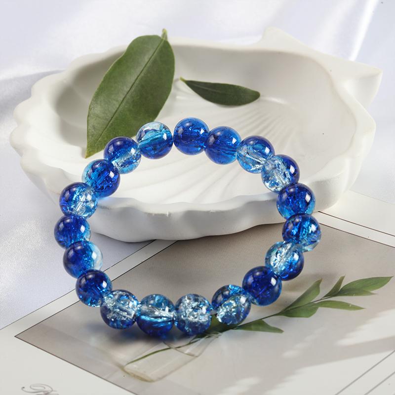 10mm Y2K Style Cracked Bead Bracelet, Multi Color Glass Round Bead Women's Fashion Jewelry Suitable For Daily Wear