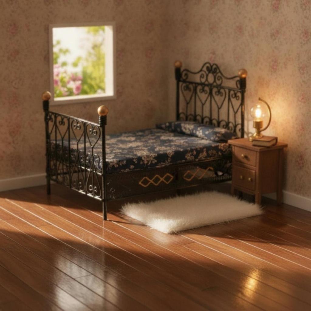 Dollhouse Double Bed 1:12 Scale Miniature with Mattress Wroughtintricate