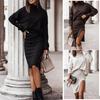 Women's 2 Piece Skirt Set High Neck Batwing Sleeve Sweater Bodycon Split Skirt Set Casual Fall