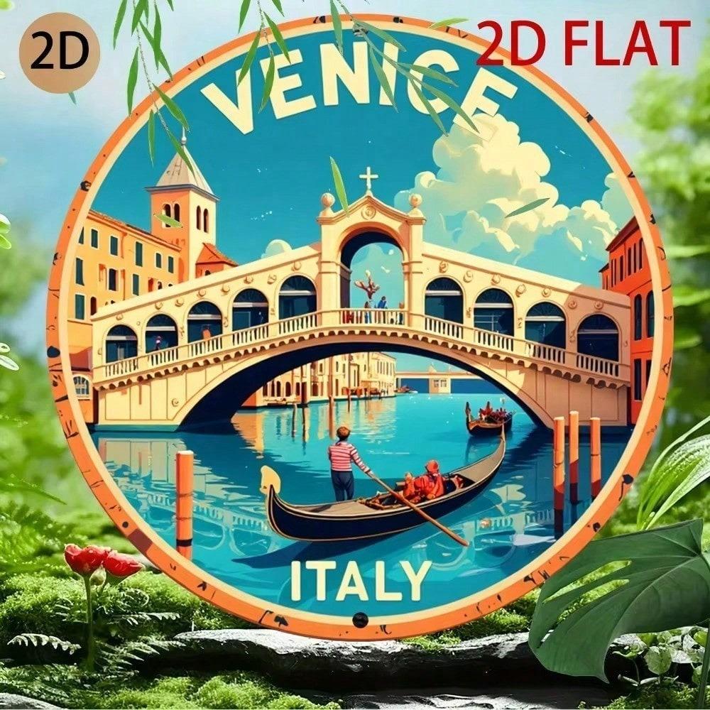 Retro Italy Venice Metal Wall Art 2D Flattened Aluminum Vintage Travel Poster Home Decor Decorative Metal Sign