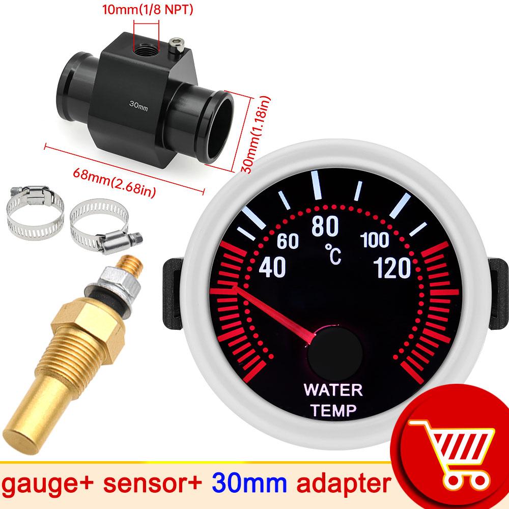 52mm Water Temperature Gauge 40~120 ℃ Water Temp Radiator Temperature Water Temp Joint Pipe Sensor 24MM ~ 40mm Hose Adapter