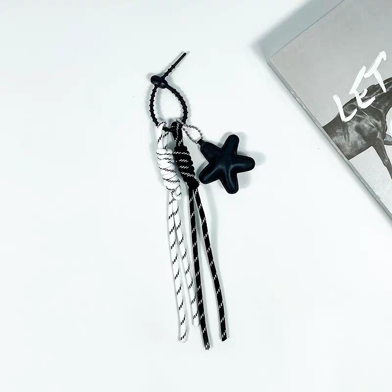 Tassenbedel Creatief Denim-vormige Vijfpuntige Ster Geweven Lanyard Hanger Trendy Tassenhanger zwart