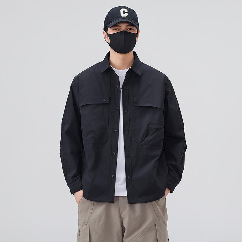 

New American Olive Jacket Men S Retro Lapel Shirt Trendy Big Pockets Loose And Comfortable Coat 4XL (recommended weight 175-97.5 kg)